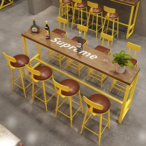 网红实木吧台桌靠墙长条家用阳台高脚桌靠窗酒吧桌奶茶店桌椅组合