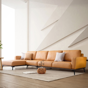 北欧意大利式极简轻奢休闲米兰科技布实木客厅真皮转角沙发组合