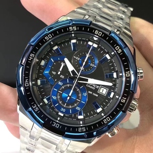 卡西欧手表男大表盘赛车三眼机械计时运动防水钢带石英表efr539d