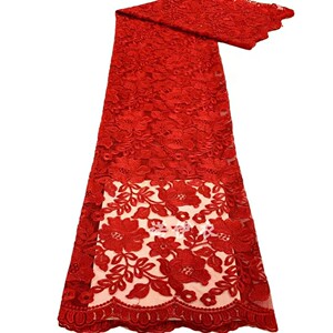 高档水溶蕾丝面料刺绣花网纱裙旗袍布料红色软纱服装礼服婚宴布匹