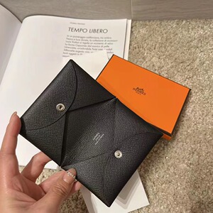 hermes爱马仕 calvi对折卡包名片夹暗扣 金棕色大象灰橙行天下