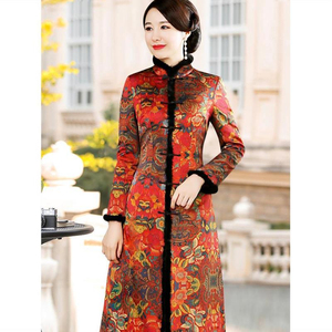 中年妈妈装旗袍大衣外套女改良中国风复古冬季长款加厚保暖外套潮