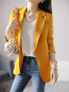 canary kiss橘色精纺羊毛西装外套职业女神范休闲通勤修身小西服