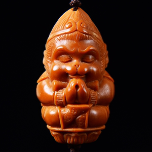 舟山橄榄核雕单颗老油橄榄核一心向佛齐天大圣文玩核桃手机链吊坠