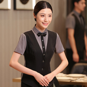 酒店服务员工作服短袖女餐饮咖啡店西餐厅工装足浴足道服务生服装