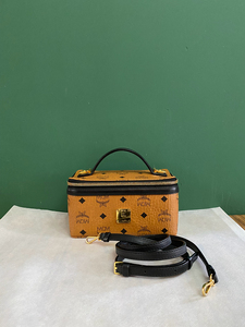 【95新】mcm盒子包经典黄色花纹手提单肩斜挎小号化妆包女包