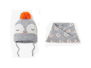2020新款卡通提花企鹅儿童宝宝婴儿男孩女孩帽子围脖围巾两件套件