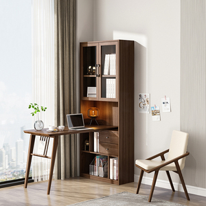 实木书桌书柜组合书房免漆板带书架电脑桌卧室环保写字桌