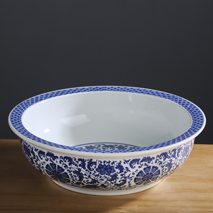 和面盆陶瓷大号加厚洗菜盆揉面盆发面盆家用晒酱盆景德镇青花瓷盆