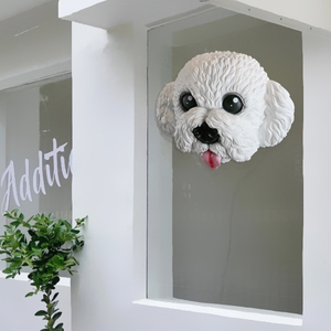 宠物店招牌门头仿真泰迪壁挂立体卡通柴犬狗头摆件形象墙背景装饰