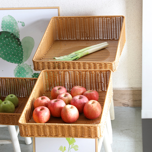 Kens仿藤编织超市货架展示篮家用水果蔬菜零食收纳筐桌面收纳盒
