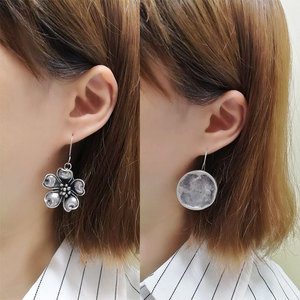 泰国清迈手工银耳饰设计感小众个性925纯银花朵耳环夸张复古银饰