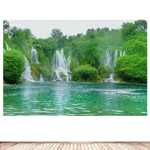 黄果树瀑布青山绿水装饰画流水生财招财墙贴自然山水画自粘壁画