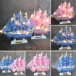 帆船蛋糕烘焙甜品装饰一帆风顺粉色少女心粉色蓝色小船单帆船摆件