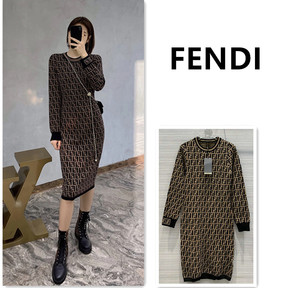 fendi/芬迪 2022新款ff标满logo长袖提花连衣裙针织裙子长袖女
