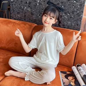 女大童睡衣两件套短袖长裤莫代尔薄款中童十一岁女孩夏天家居服12