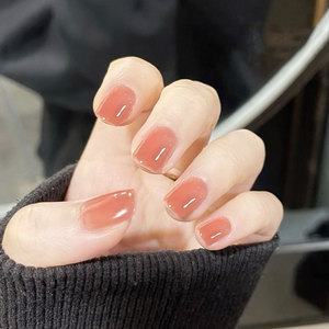 果冻透橘色mini短款方圆假指甲片成品温柔简约成品可卸穿戴美甲贴