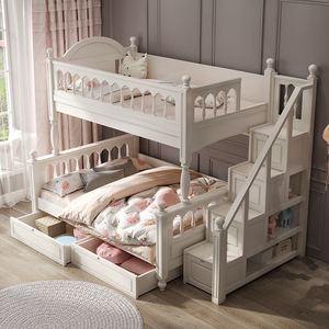 美式儿童床双架床上下床上下铺木床双层床子母床实木高低床全实木