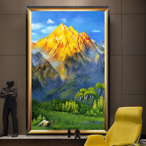 背靠金山入门玄关装饰画竖走廊有框风水壁画客厅简约招财山水挂画