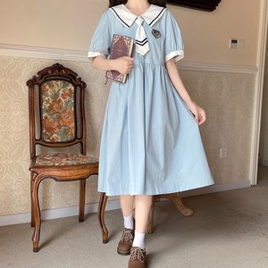 高中生日系甜美海军风连衣裙大学生少女海军领裙子初中生夏季长裙