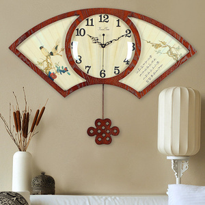 中式木钟表扇形时钟挂钟静音中国风客厅餐厅石英钟复古创意大挂表