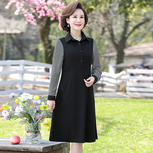 春秋季妈妈装长袖连衣裙气质显瘦2022新款中年女女中长款打底裙子