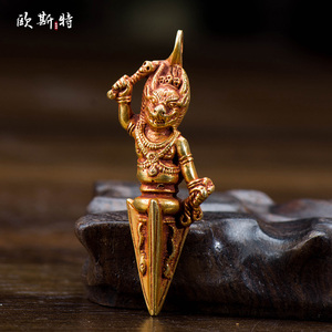 居家供具尼泊尔手工铜鎏金阎魔尊大威德金刚金刚杵金刚橛6.3cm