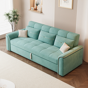 一体沙发床小户型多功能折叠抽拉现代简约客厅直排带贵妃储物两用