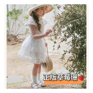 韩国草莓珊夏款女童蓬蓬裙儿童女孩公主双层蕾丝纱法式半身裙
