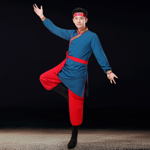 蒙族服装男蒙古舞蹈夏天艺考练功衣服民族筷子舞蒙古舞白马演出服
