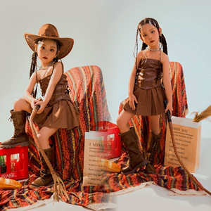 儿童潮服西部牛仔风写真服装时尚甜酷复古女童艺术摄影模特演出服
