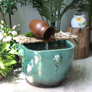 大型金鱼缸景德镇古法养鱼陶瓷缸睡莲荷花盆阳台庭院造景流水摆件