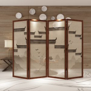 新中式实木时尚玄关隔断办公室书房客厅折叠屏风移动简约徽派建筑