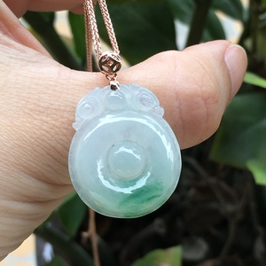 天然a货翡翠冰糯种福贝吊坠带正翠色吉祥福贝挂件18k金镶嵌女吊坠