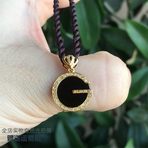 翡翠墨翠圆牌吊坠冰种墨翠圆形无事牌挂件18k金镶嵌天然a货玉坠子