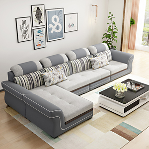 客厅布艺沙发组合 小户型现代简约整装布艺沙发 带藤板冬夏两用
