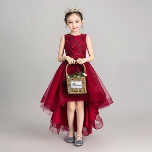 六一儿童节晚礼服公主裙女童小女孩花童主持人钢琴演出服红色夏季