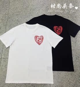 fendi 芬迪胸口爱心双f字母图案男女同款圆领休闲短袖t恤半袖上衣