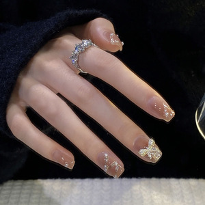 极光蝴蝶钻美甲贴片定制手工美甲成品爆闪碎钻穿戴高级小众穿戴甲