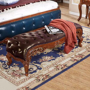美式真皮床尾凳欧式复古全实木床边凳子奢华卧室长条凳衣帽间凳子