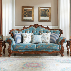 美式实木布艺沙发组合简约现代三人位欧式客厅高档田园复古小户型