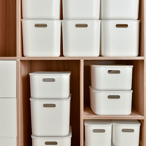 百露杂物带盖收纳盒零食收纳筐塑料篮厨房储物盒卫生间收纳整理箱