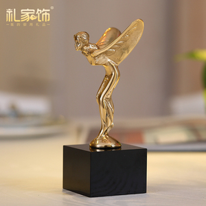 纯铜摆件劳斯莱斯车标飞天女神雕塑铜工艺品简美家居摆设品