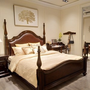 北美美式乡村之家查尔斯顿家具1.8米实木双人床真皮软包床皇帝床