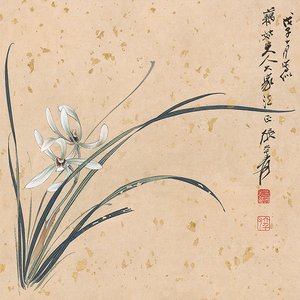 张大千梅兰竹菊斗方花鸟国画荷花柿子事事如意方形装饰画宣纸画芯