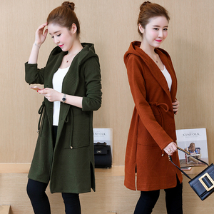大码女装京东购物商城官网韩系收腰连帽风衣针织开衫外套女秋冬