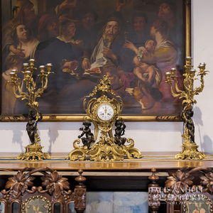 老巴黎 | 西洋古董钟表 法国中古vintage 铜鎏金座钟 烛台 三件套