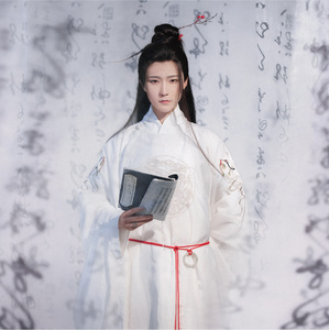 掬衣原创争鸣中国风古装仙鹤刺绣夏季薄款白色宋制圆领袍汉服男款