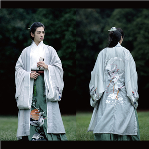掬衣原创仙鹤刺绣宋制天丝褙子百迭裙交领长衫夏季薄款全套汉服男