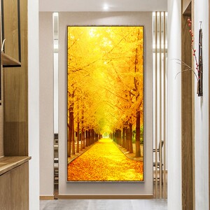 黄金大道入门玄关装饰画黄金满地竖版走廊过道壁画卧室简约挂画树